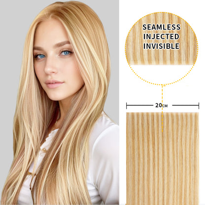 Model showcasing Realmhair 20*0.8cm long invisible tape in hair extension (#P27/613)
