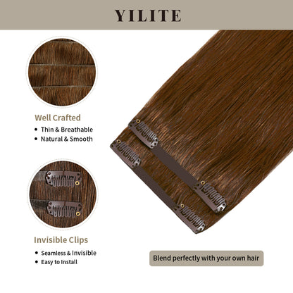 Clip-in hair pads (2 pieces) with front view thumbnail and close-up of clips (#6 Medium Brown)