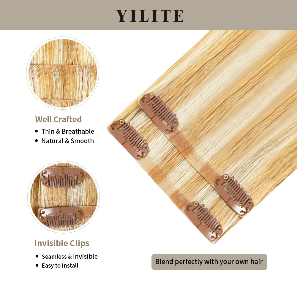Clip-in hair pads (2 pieces) with front view thumbnail and close-up of clips (#P27/613)