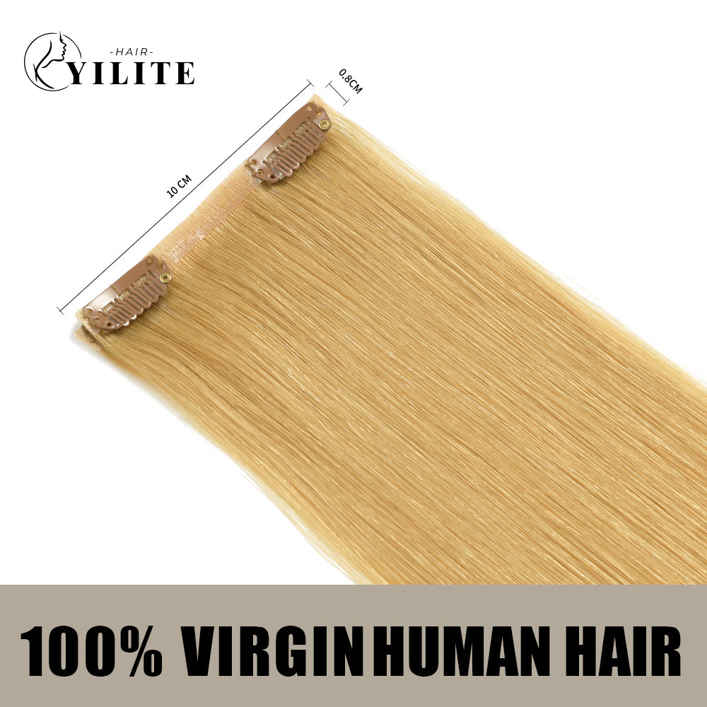 Back view of 2 clip-in hair pads with 2 clips each, 100% virgin human hair in color #27 