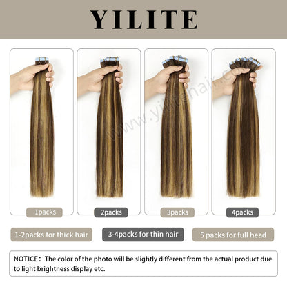 Realmhair Tape In Hair Extensions 24 Pcs Tape Ins Invisible Natural Remy Human Hair (#P6/613/T4)