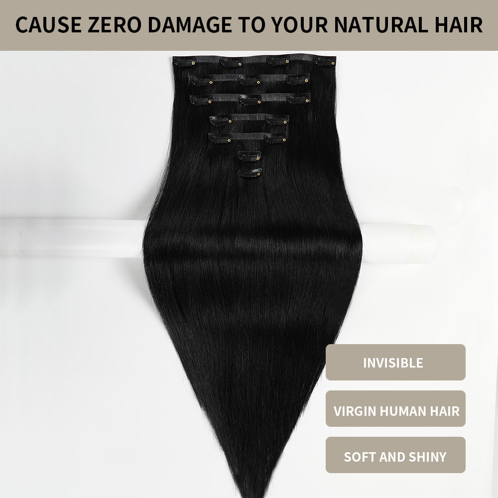 Realmhair Seamless Injected Hand-Tied Invisible Clip-ins 7Pcs 16 Clips Virgin Human Hair (#1)