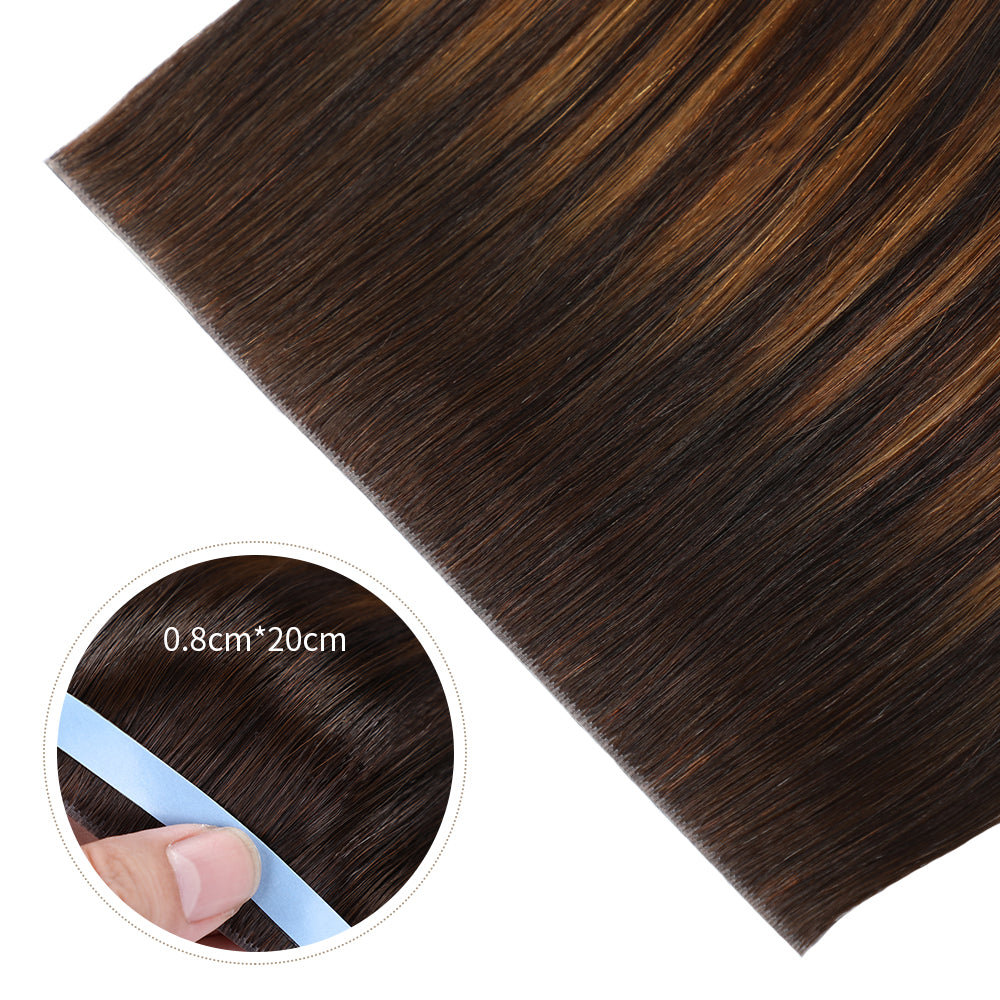 Close-up of Realmhair 20¡Á0.8cm invisible tape-in hair extensions in color #P2/6/T2