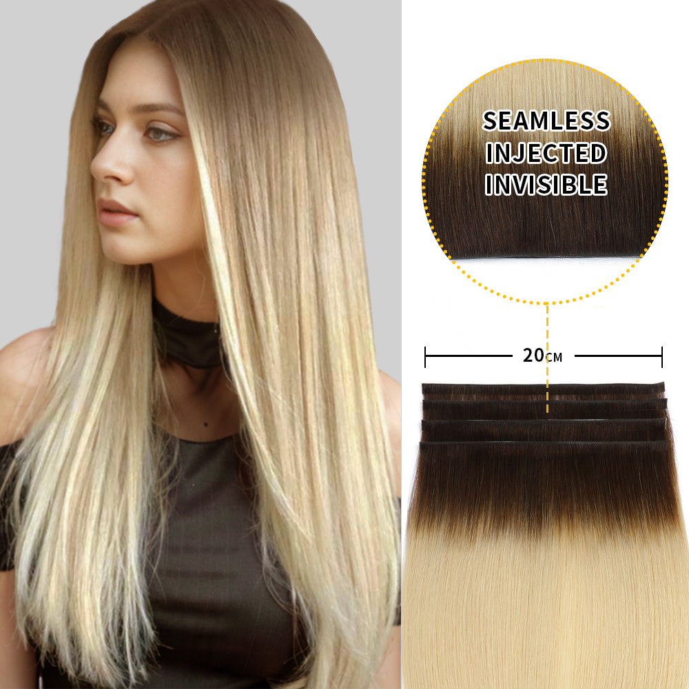 Model showcasing Realmhair 20*0.8cm long invisible tape in hair extension 4Pcs (#T2/60 )