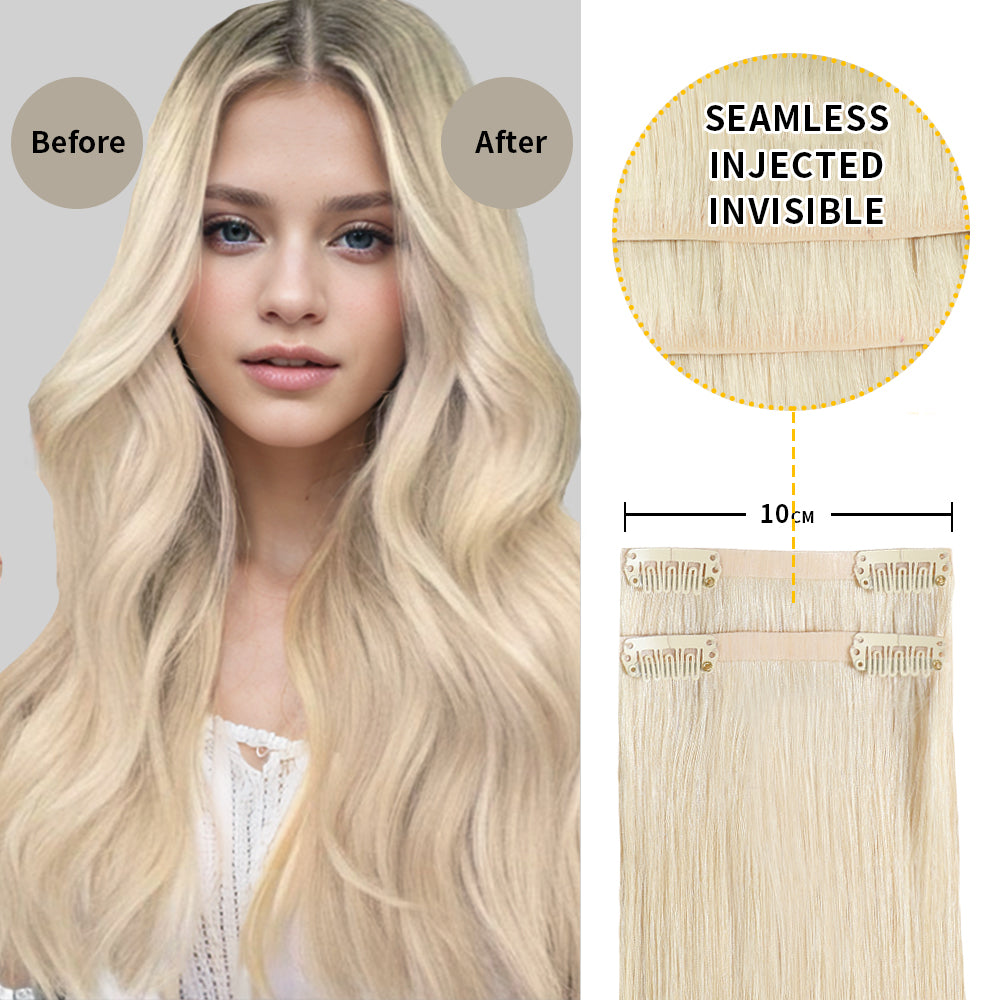 Before and after wearing Realmhair #60 seamless clip in hair pads, 10cm wide piece  