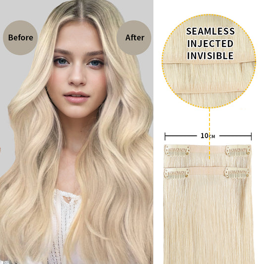Before and after wearing Realmhair #60 seamless clip in hair pads, 10cm wide piece  