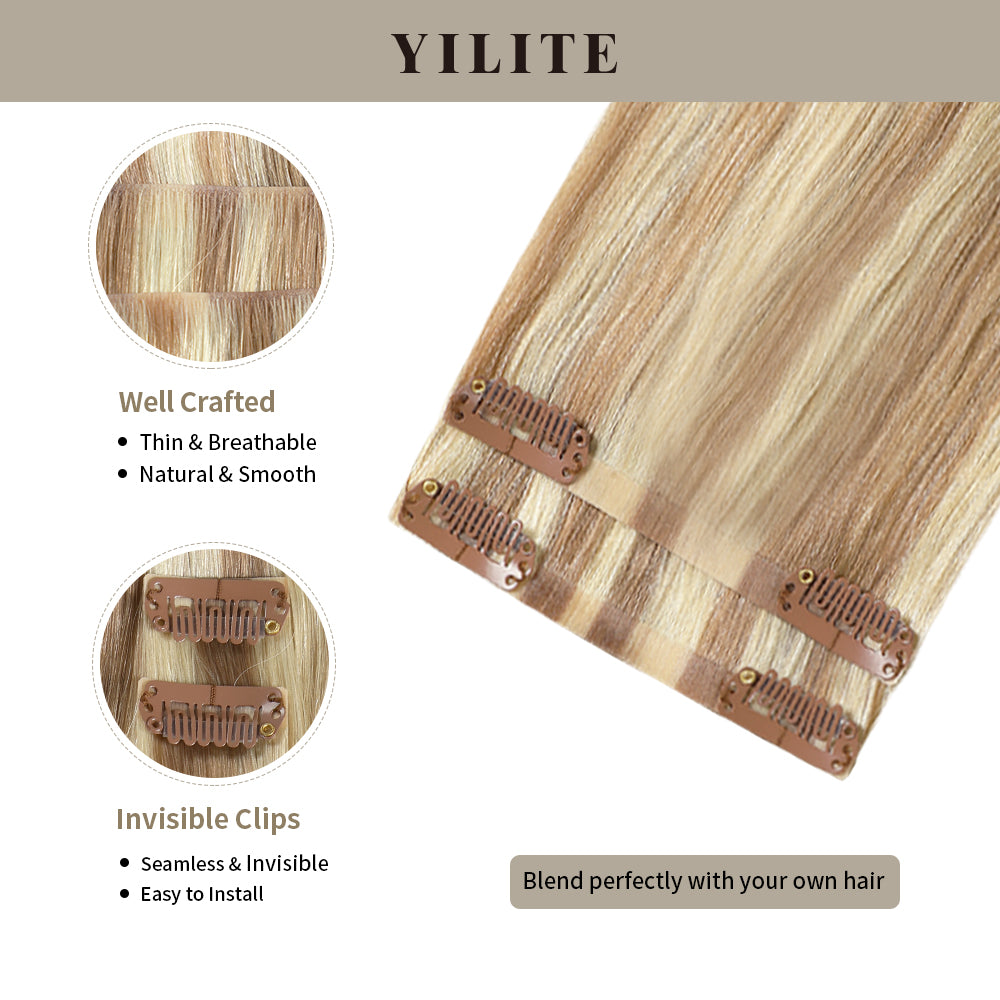 Clip-in hair pads (2 pieces) with front view thumbnail and close-up of clips (#P18/613)