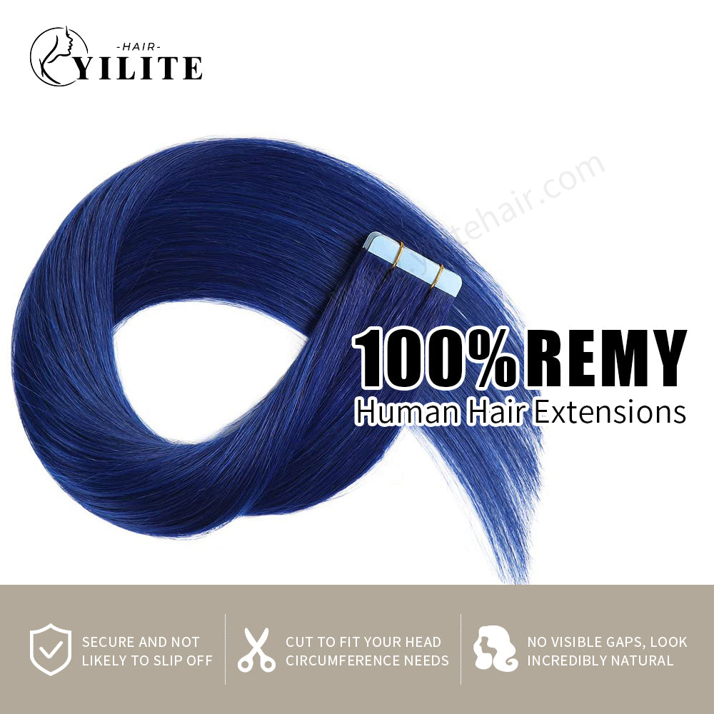 Realmhair Tape In Hair Extensions Tape Ins Invisible Natural Remy Human Hair (#Blue)-Realmhairhair