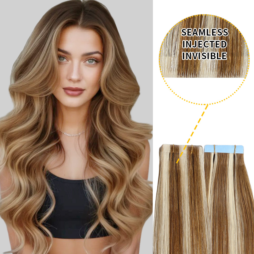 Realmhair Seamless Injected Hand-Tied Invisible Tape In Hair Extension 20Pcs Virgin Human Hair (P8/60)