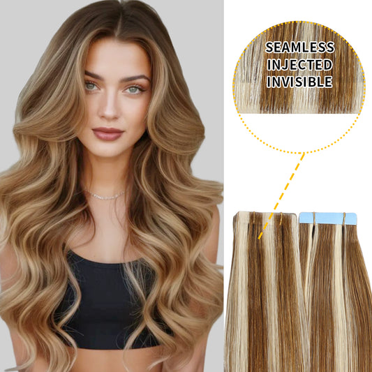 Realmhair Seamless Injected Hand-Tied Invisible Tape In Hair Extension 20Pcs Virgin Human Hair (P8/60)