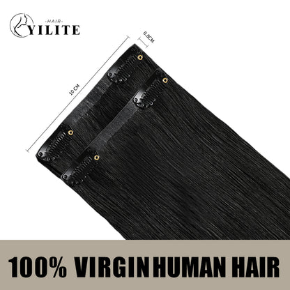 Back view of 2 clip-in hair pads with 2 clips each, 100% virgin human hair in color #1 