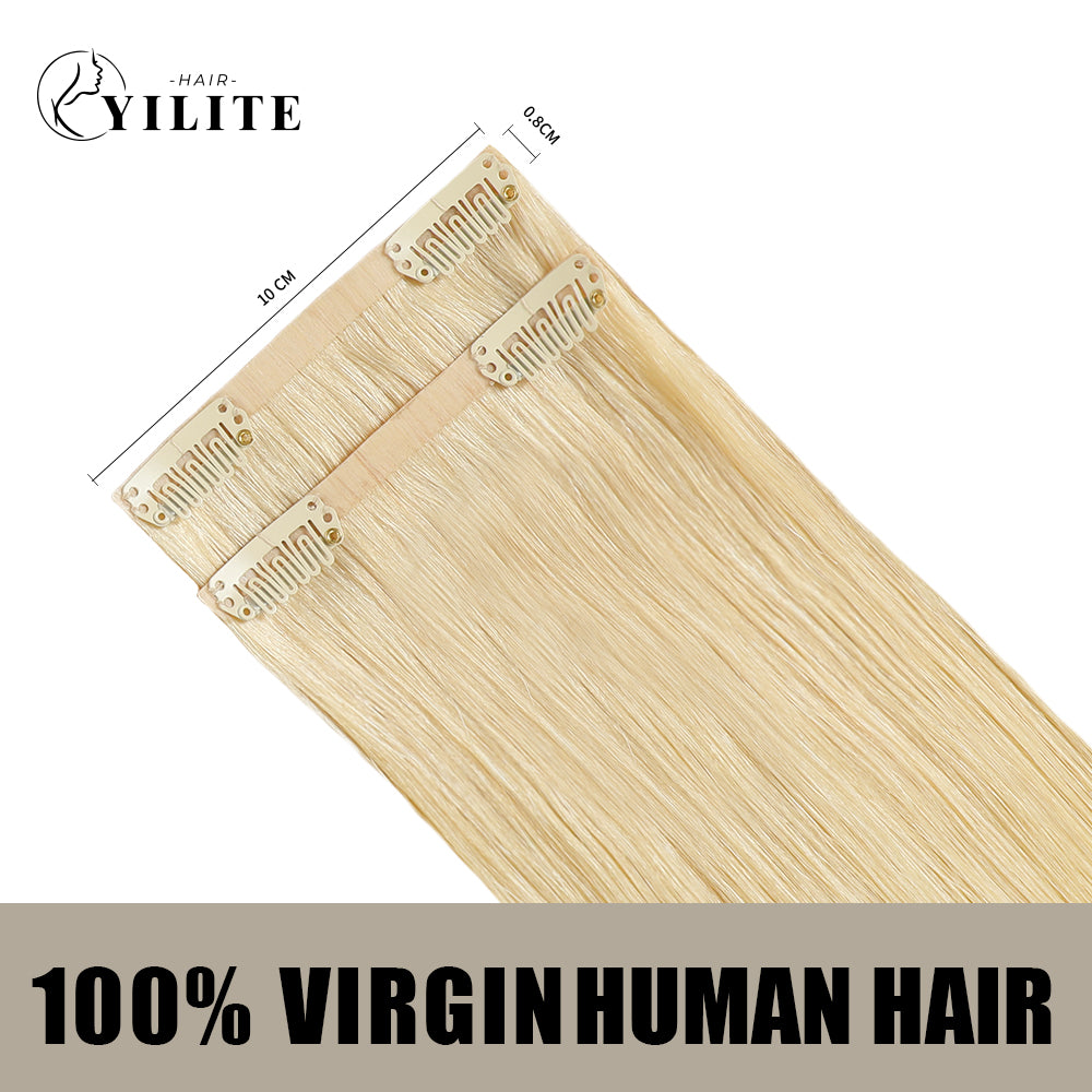 Back view of 2 clip-in hair pads with 2 clips each, 100% virgin human hair in color #613