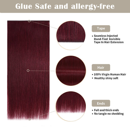 Details of Realmhair invisible tape-in extensions (#99J): seamless tape, virgin hair, thick ends 