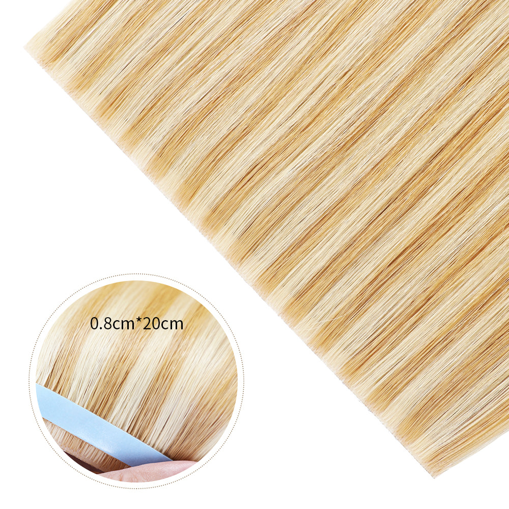 Close-up of Realmhair 20¡Á0.8cm invisible tape-in hair extensions in color #P27/613 