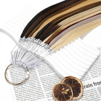 Close-up of  Realmhair Hair Color Ring Virgin Hair For Salon Sample Swatch 14 inches 20 Shades