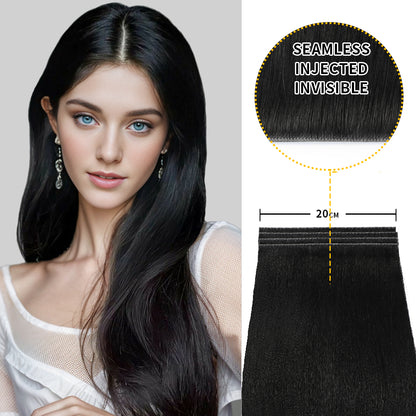Model showcasing Realmhair 20*0.8cm long invisible tape in hair extension 4Pcs virgin human hair (#1 )