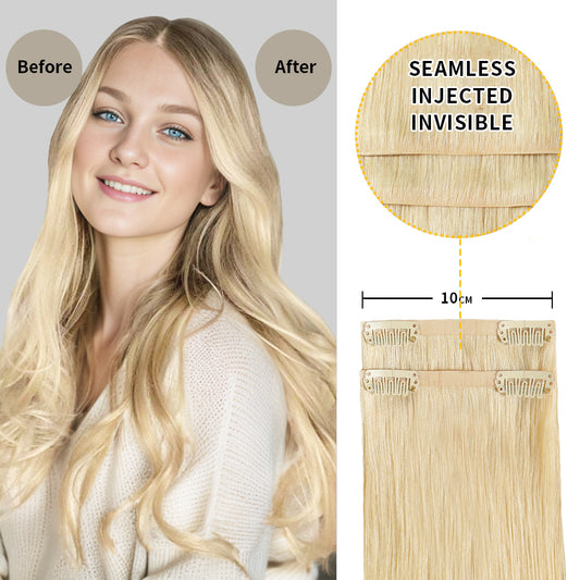 Before and after wearing Realmhair #613 seamless clip in hair pads, 10cm wide piece
