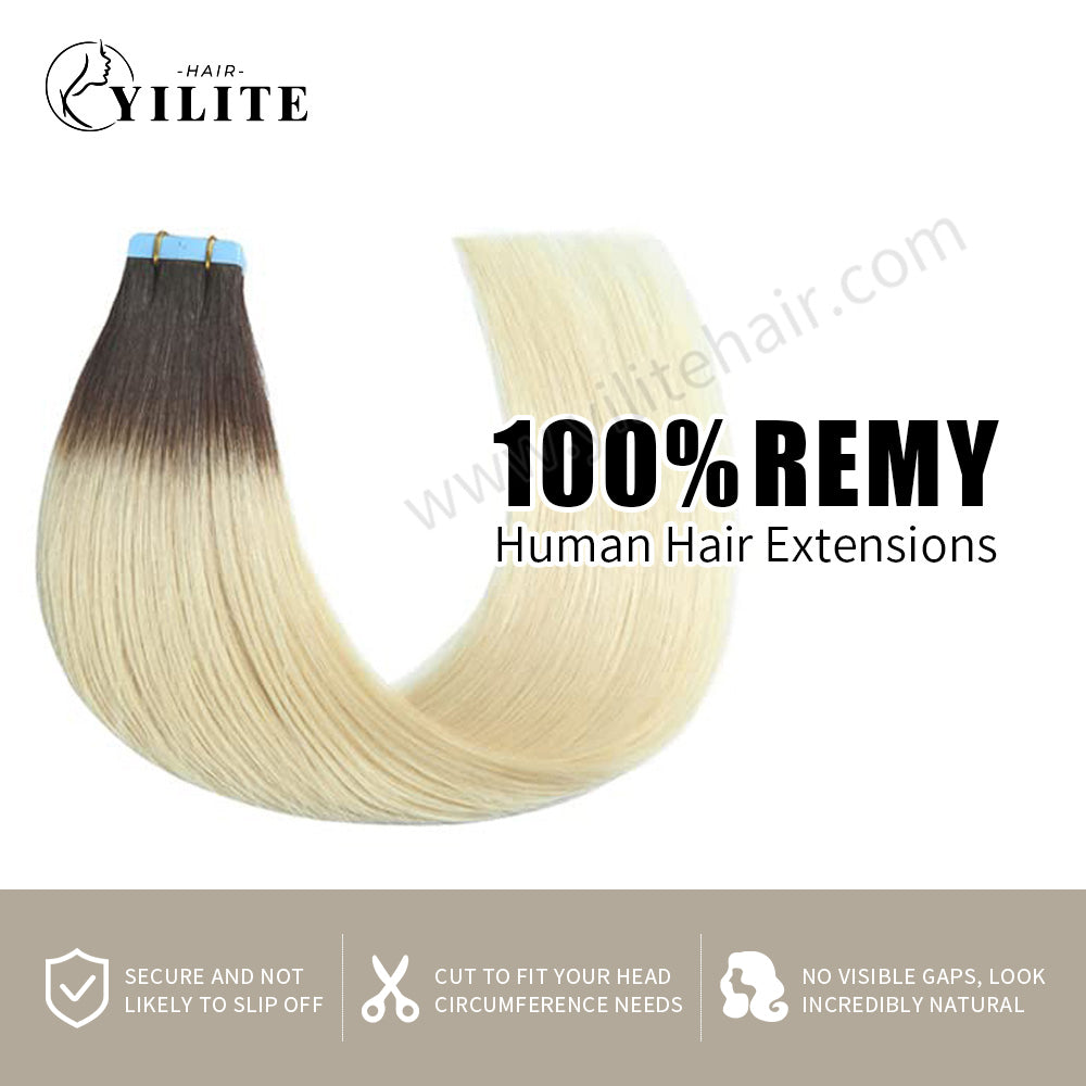 Realmhair Tape In Hair Extensions Tape Ins Invisible Natural Remy Human Hair (#T2/60)-Realmhairhair