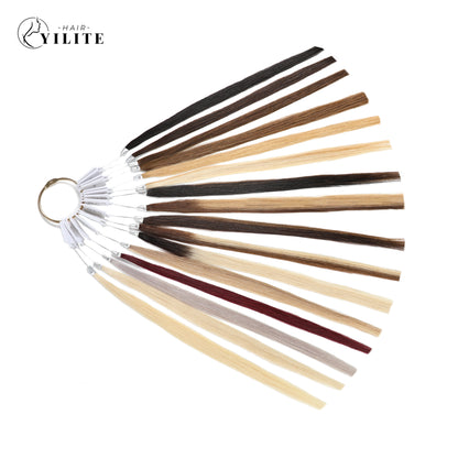 Realmhair virgin hair color ring fully spread out, 14-inch swatches for salon (20 shades)