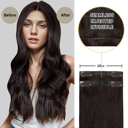 Before and after wearing Realmhair #2 seamless clip in hair pads, 10cm wide piece    