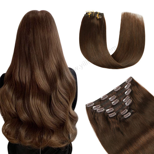 Realmhair Clip In Hair Extensions Human Hair Invisible Natural Remy Human Hair (#6 Chestnut Brown)