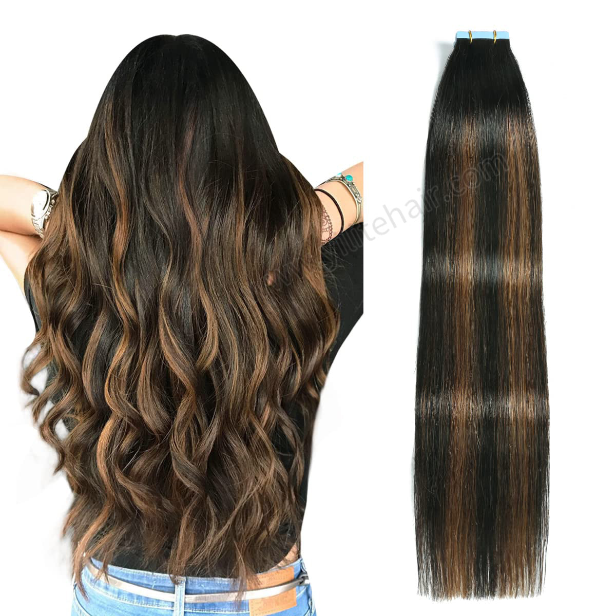 Realmhair Tape In Hair Extensions Tape Ins Invisible Natural Remy Human Hair (#P1B/6/T1B)-Realmhairhair