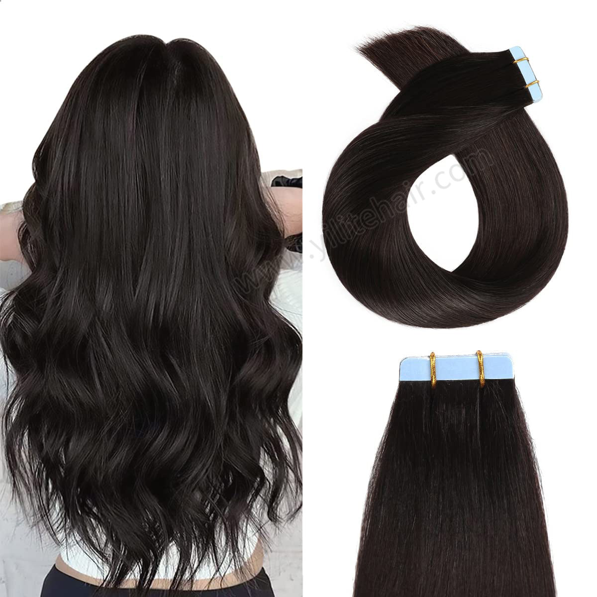 Realmhair Tape In Hair Extensions Tape Ins Invisible Natural Remy Human Hair (1B# Natural Black )