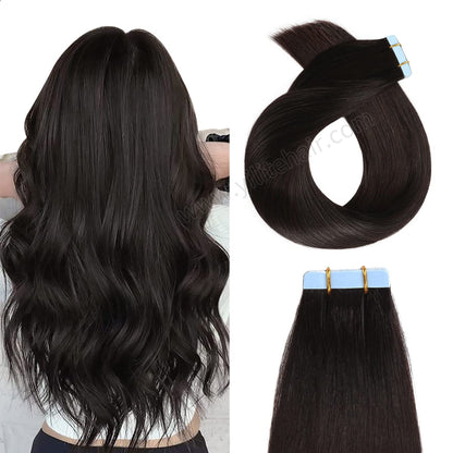 Realmhair Tape In Hair Extensions Tape Ins Invisible Natural Remy Human Hair (1B# Natural Black )
