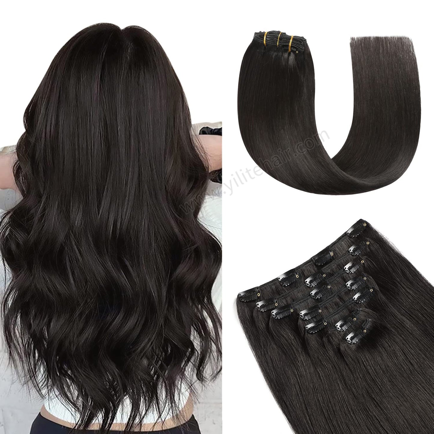 Realmhair Clip In Hair Extensions Human Hair Invisible Natural Remy Human Hair (#1B Natural Black)