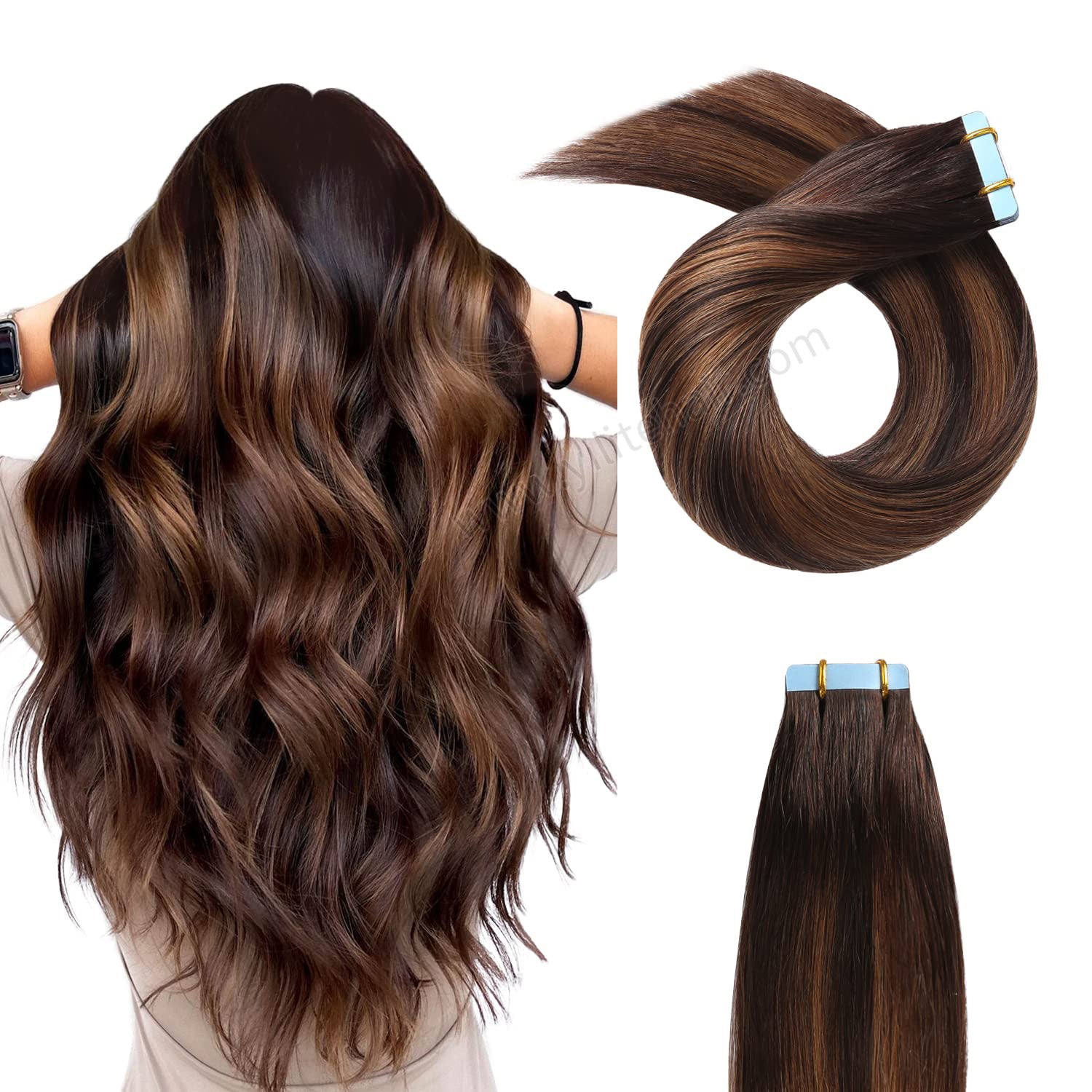 Realmhair Tape In Hair Extensions Tape Ins Invisible Natural Remy Human Hair (#P2/6/T2)-Realmhairhair