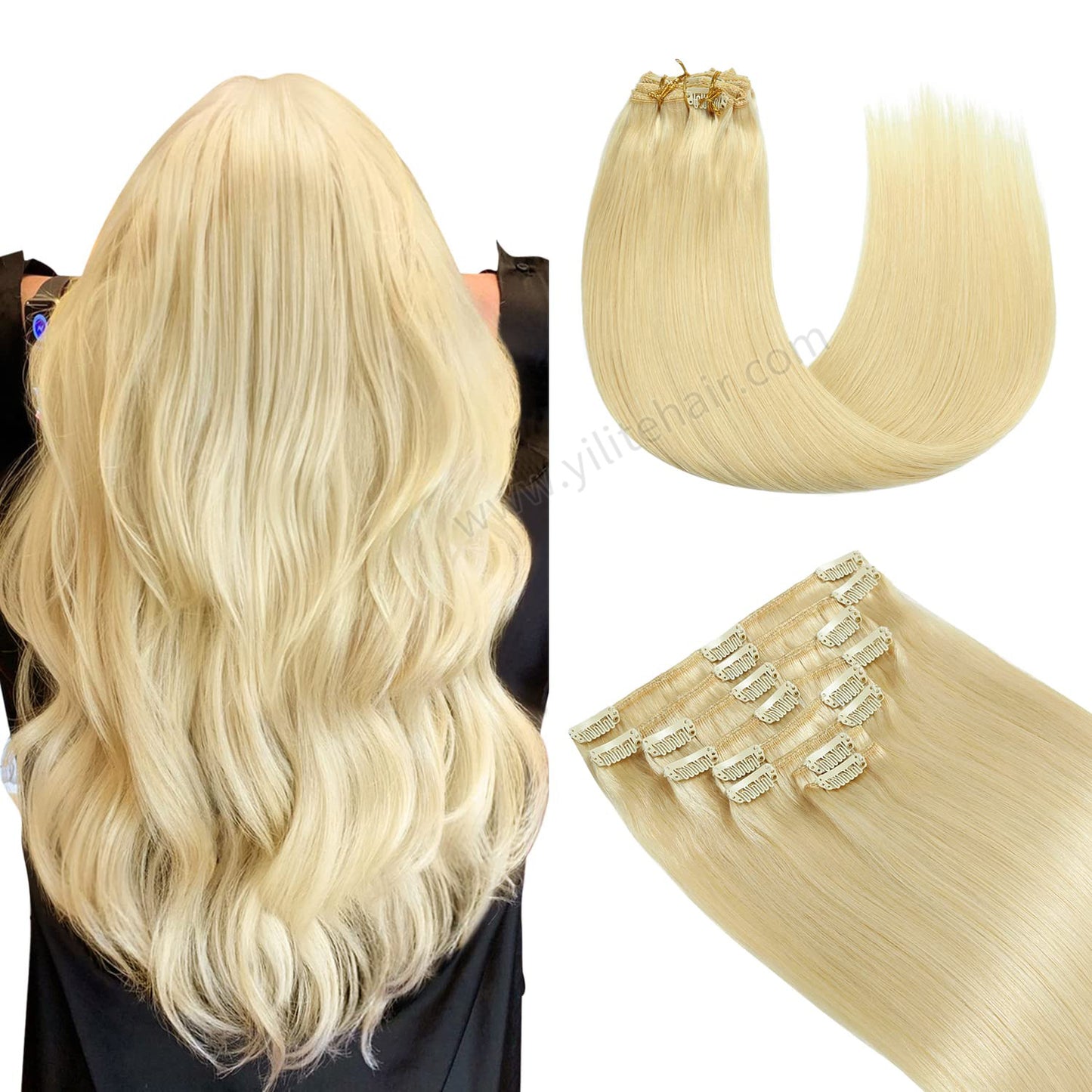 Realmhair Clip In Hair Extensions Human Hair Invisible Natural Remy Human Hair (#613 Bleach Blonde) 