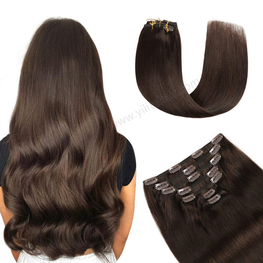 Back view of Realmhair  7Pcs 16 Clips clip in hair extensions (#2?Darkest?Brown)