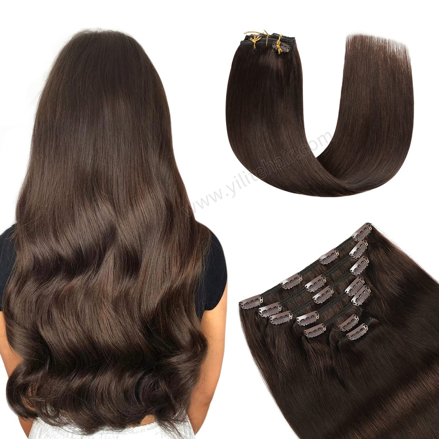 Realmhair Clip In Hair Extensions Human Hair Invisible Natural Remy Human Hair (#2?Darkest?Brown)