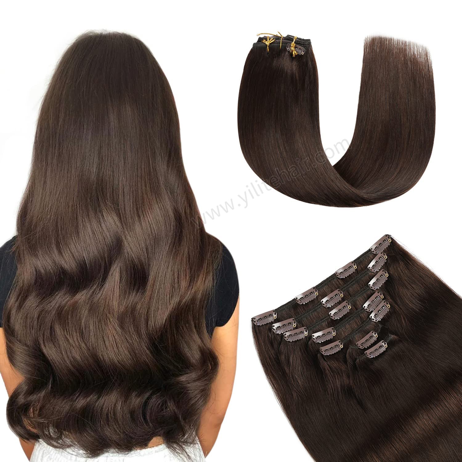 Realmhair Clip In Hair Extensions Human Hair Invisible Natural Remy Human Hair (#2?Darkest?Brown)