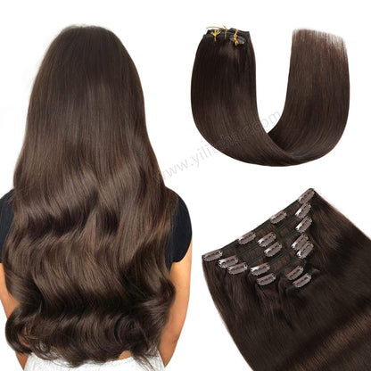Realmhair Clip In Hair Extensions Human Hair Invisible Natural Remy Human Hair (#2?Darkest?Brown)