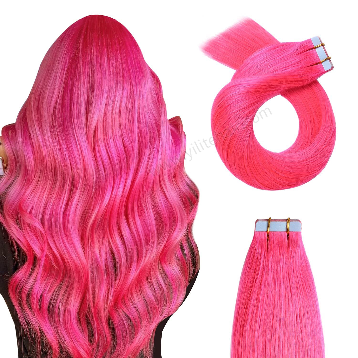 Realmhair Tape In Hair Extensions Tape Ins Invisible Natural Remy Human Hair (#Hot Pink)-Realmhairhair