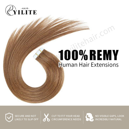 Realmhair Tape In Hair Extensions Tape Ins Invisible Natural Remy Human Hair (#8 Light Brown)