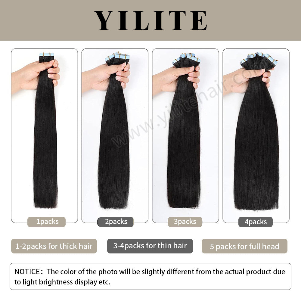 Realmhair Tape In Hair Extensions 24 Pcs Invisible Natural Remy Human Hair (1B# Natural Black )