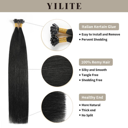 Realmhair U Tip hair extensions with Italian keratin glue, 100% virgin hair, healthy ends (#1)