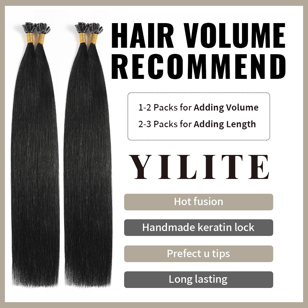 Realmhair U Tip hair extensions with hair volume recommendation (#1 Jet Black)