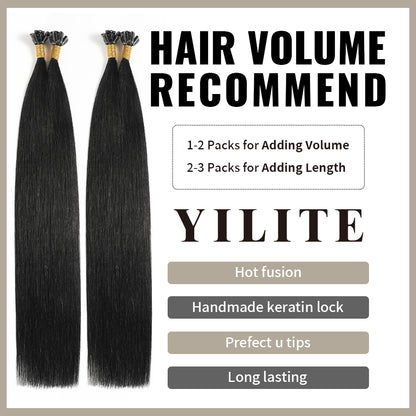 Realmhair U Tip hair extensions with hair volume recommendation (#1 Jet Black)