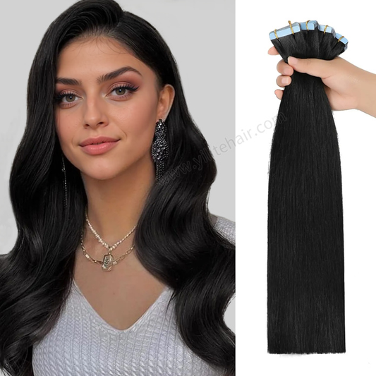 Realmhair Tape In Hair Extensions Tape Ins Invisible Natural Remy Human Hair  (1# Jet Black)-Realmhairhair