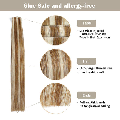 Realmhair Seamless Injected Hand-Tied Invisible Tape In Hair Extension 20Pcs Virgin Human Hair (P8/60)
