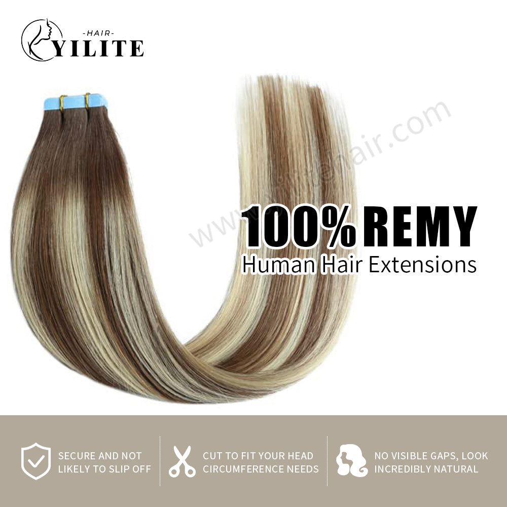 Realmhair Tape In Hair Extensions Tape Ins Invisible Natural Remy Human Hair (#P6/613/T4)-Realmhairhair