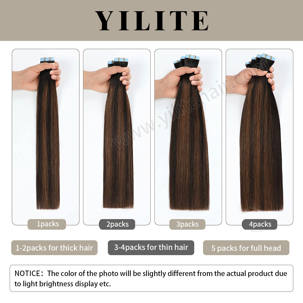 Realmhair Tape In Hair Extensions 24 Pcs Tape Ins Invisible Natural Remy Human Hair (#P2/6/T2)