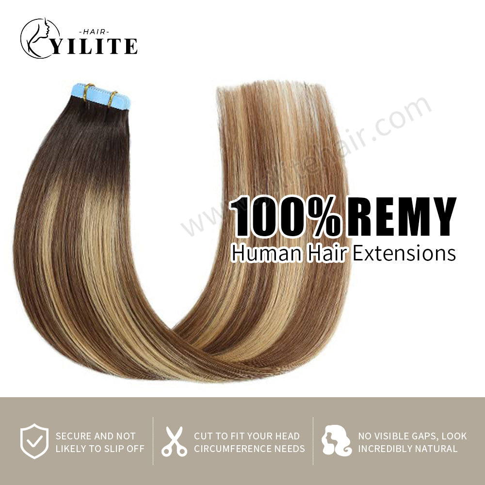 Realmhair Tape In Hair Extensions Tape Ins Invisible Natural Remy Human Hair (#P6/16/T2)-Realmhairhair