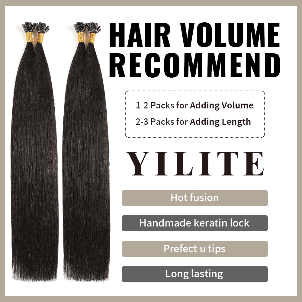 Realmhair U Tip hair extensions with hair volume recommendation (#1B Natural Black)