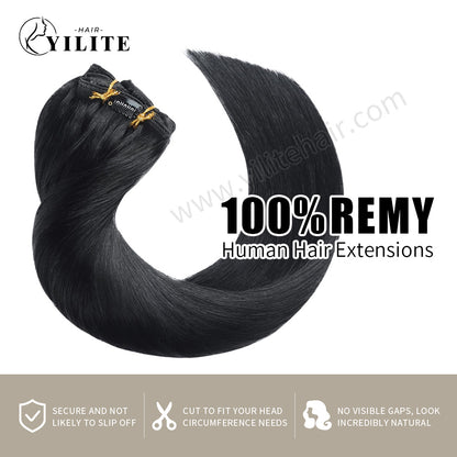 Realmhair clip in human hair extensions 8Pcs 18 clips Remy human hair (#1 Jet Black)