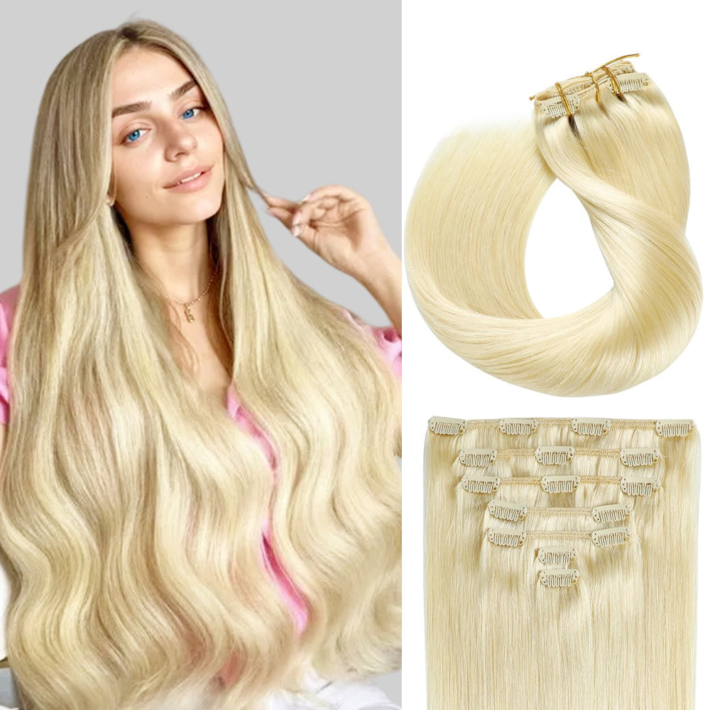 Realmhair Clip In Hair Extensions Human Hair 7Pcs 16 Clips Invisible Natural Remy Human Hair (#60)