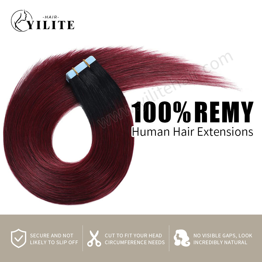 Realmhair Tape In Hair Extensions Tape Ins Invisible Natural Remy Human Hair (#T1/99J)-Realmhairhair